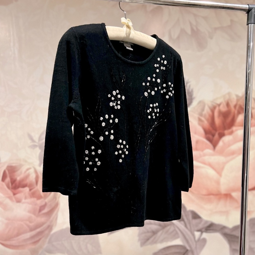 Designers Originals Sweater Women Size Medium Beads Pearls Luxelon